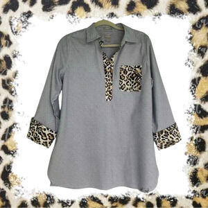 Chico's Animal Print Tunic Top Size 4/6 (0) All-Seasons Striped Pullover Shirt